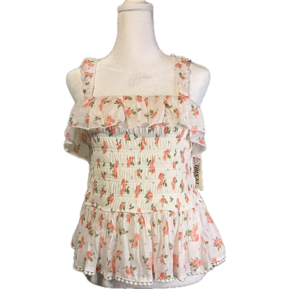 Romantic Cottagecore Boho Floral Womens Smocked TopXL NWT